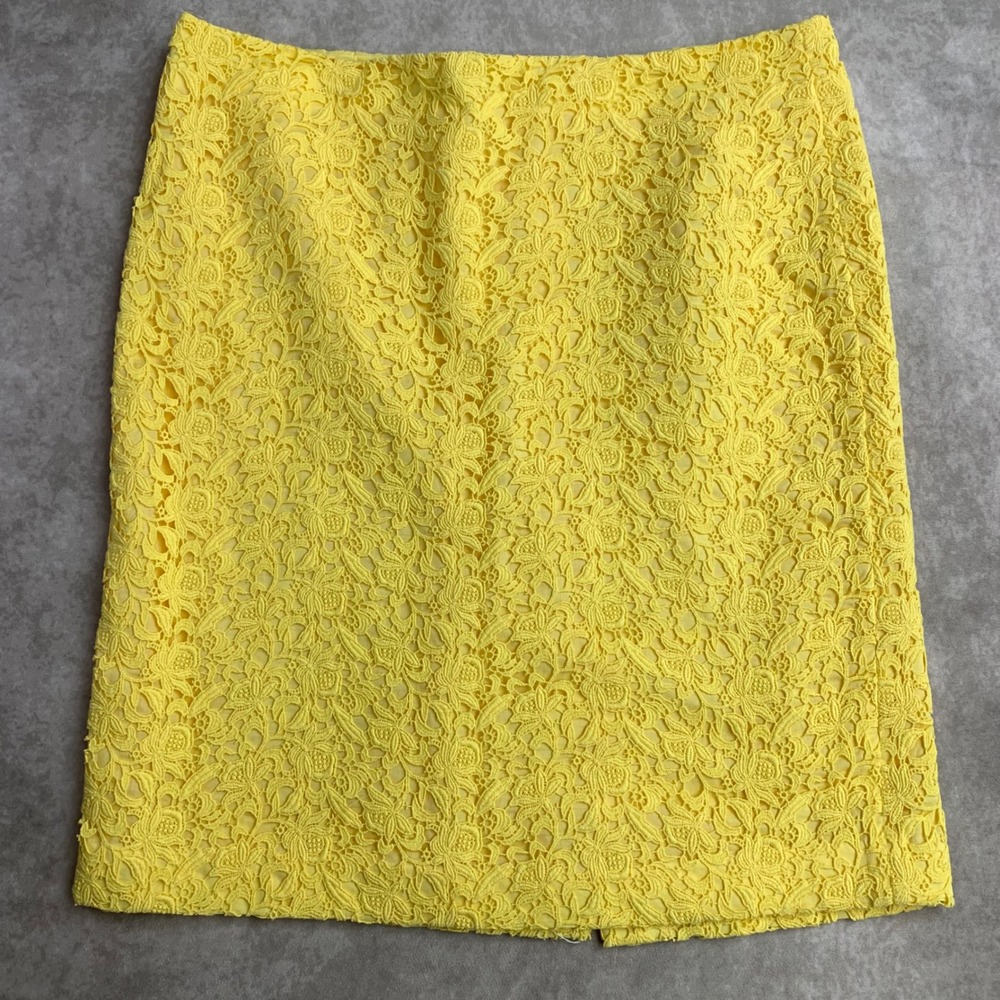 Talbots Petites Yellow Floral Cotton Lace‎ Pencil Skirt 16P Lined Back Vent